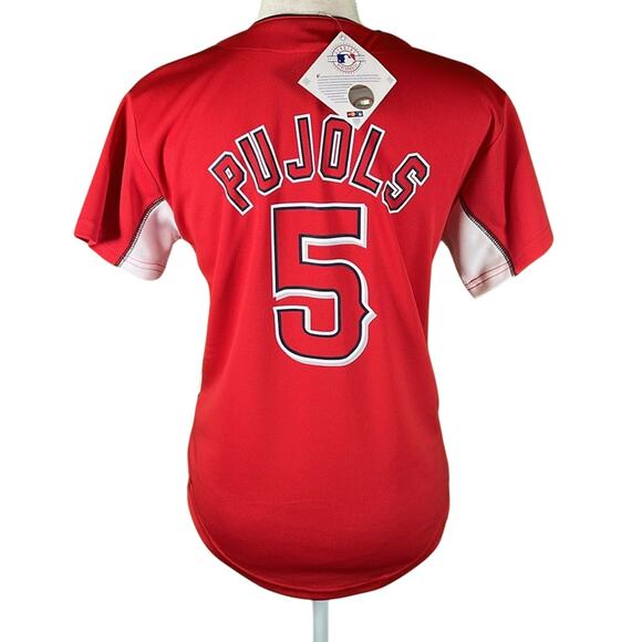 Majestic Red Baseball Jersey with PUJOLS Logo Kids Size M - Picture 3 of 3